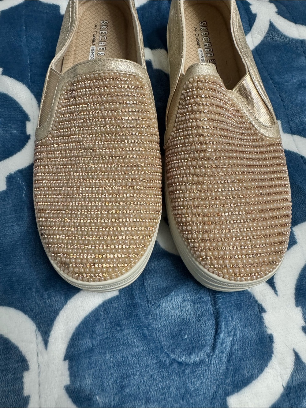 Skechers Rose Gold Rhinestone Slip-On Sneakers